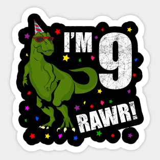 Bday Kids 9 Years Old Dinosaur Birthday Sticker